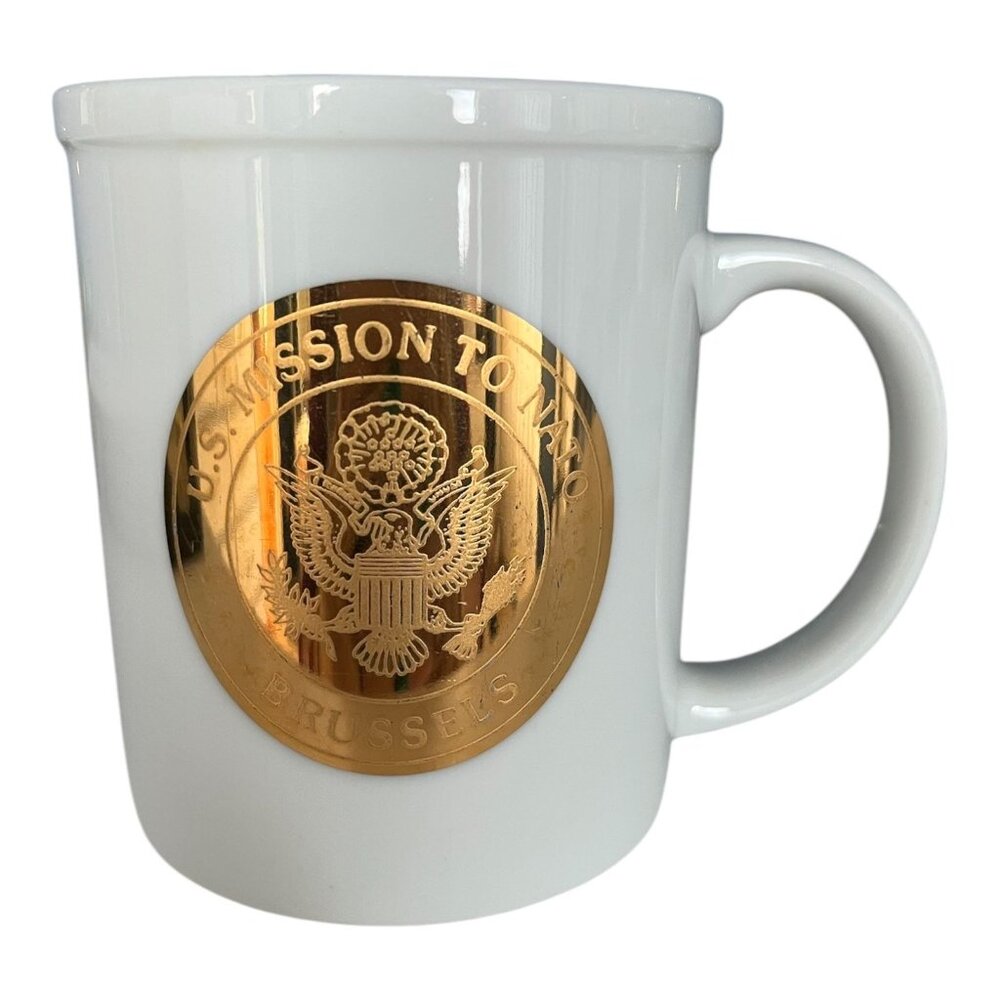 Vintage U.S. Mission to NATO Brussels Coffee Mug – Gold Seal Emblem